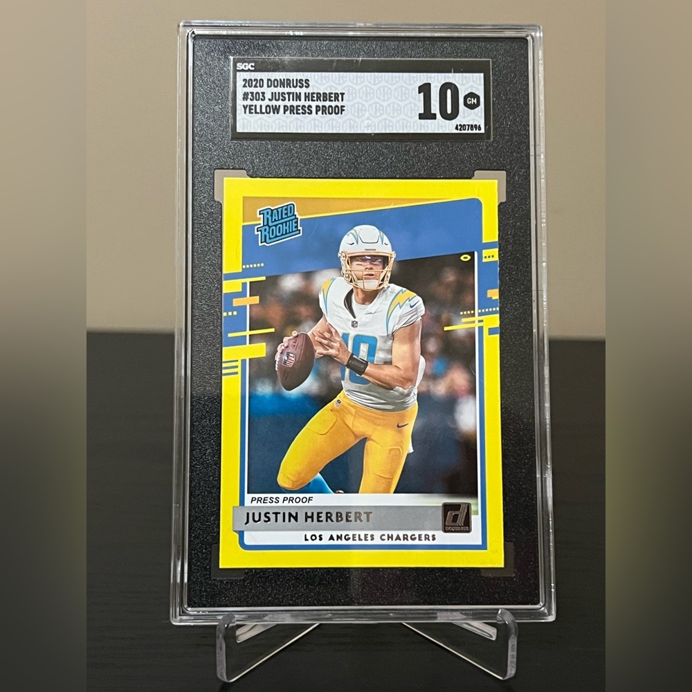 Justin Herbert 2020 Donruss Press Proof Yellow SGC 10 Rookie Chargers RC 🔥🏈⚡️💥